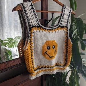 Vintage Smiley Face Crocheted Crop Top